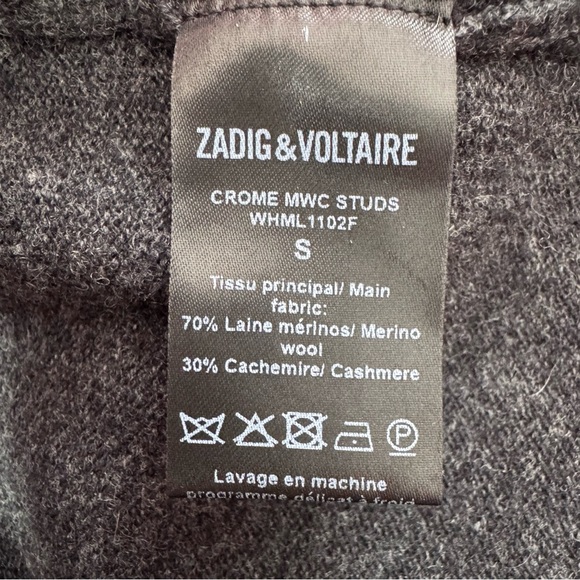 Zadig & Voltaire Merino Wool Cashmere Studded Mock Neck Sweater Charcoal Small - Picture 12 of 15